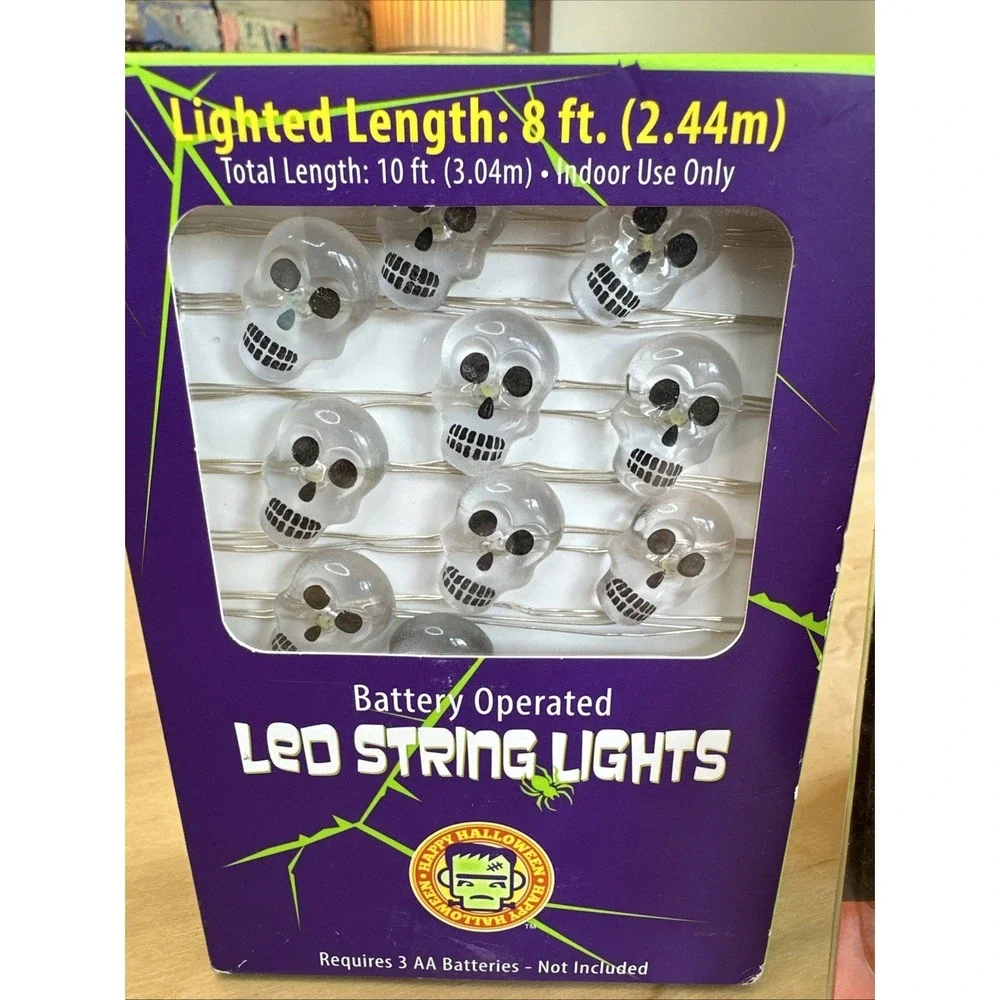 Rare Lot (1) LED‎ Skull String Lights  And (1) Pumpkin Carver Halloween Battery